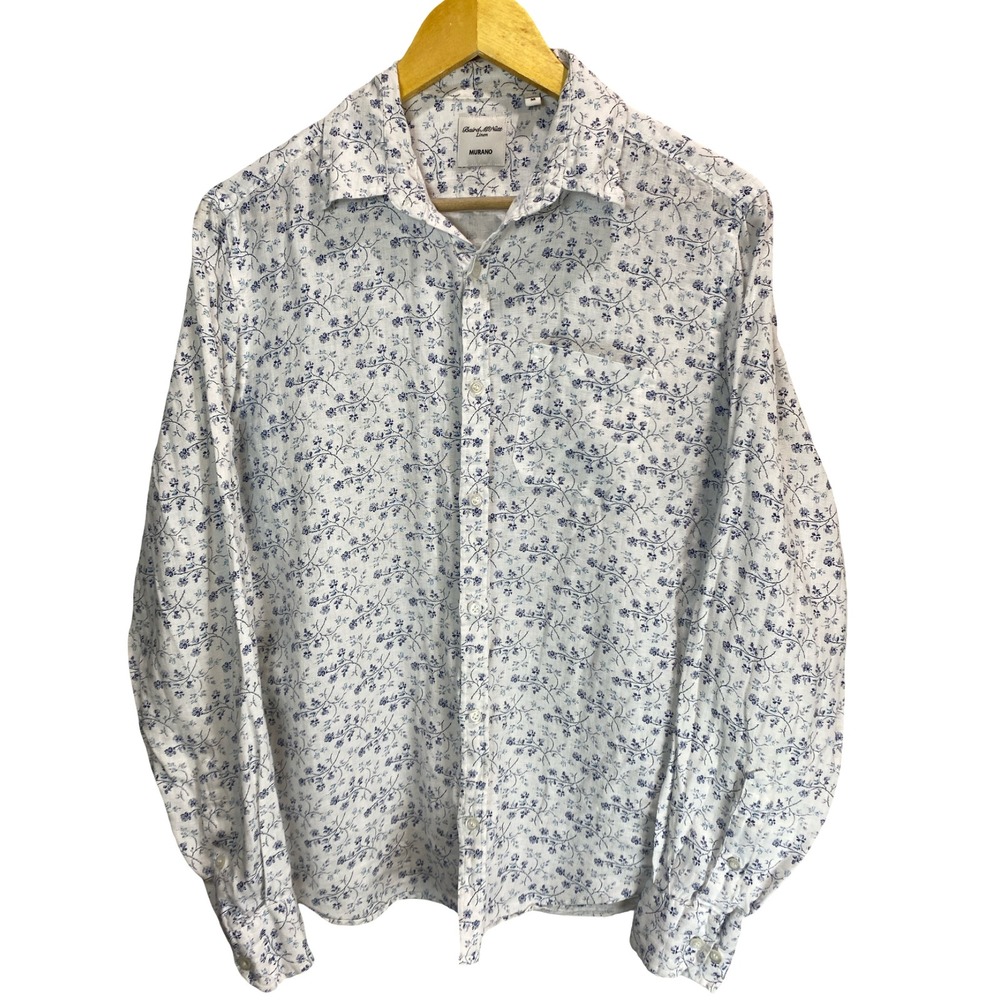 Murano Baird‎ McNutt Linen Shirt Womens Medium  White Blue Floral Button Down